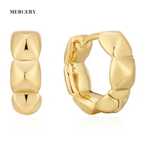 Mercery Fine Jewelry Custom Earrings Geometry 14k Plated Gold Vermeil Jewelry 925 Sterling Silver Chunky Huggies Hoop Earring