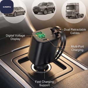Cargador de Coche Retráctil de 100W, Adaptador de Carga Rápida 5 en 1, 180 °   Cargador Rápido Tipo C PD Giratorio 3.0 con Cables Dobles Extensibles - Product Image 5