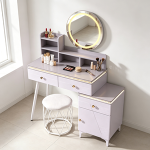Modern <b>Makeup</b> <b>Vanity</b> With Lighted <b>Mirror</b> Storage Drawers Bedroom Dressing Table With Stool - Product Image 2