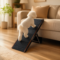 Escalier pour chien réglable de luxe moderne, pliable, en bois, avec surface antidérapante en tapis, poignée en cuir portable, pieds en caoutchouc, pour chiens âgés