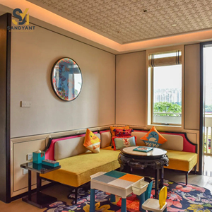 Sofá Curvo con Estructura de Madera para Suite Familiar, Tapizado en Amarillo Brillante, para Habitación de Hotel - Product Image 1