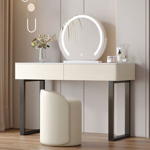Ensemble de coiffeuse en bois blanc crème, coiffeuse <span class=keywords><strong>moderne</strong></span> en cuir avec miroir, design simple, <span class=keywords><strong>commode</strong></span> de rangement, idéal pour les adultes - Product Image 2