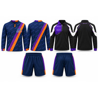 Conception personnalisée de tenue de football avec maillot, short et veste zippée, créez vos propres blocs de couleurs, emplacement de motifs et options de manches