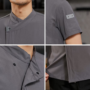 Uniforme de trabajo, Polo Unisex para mujer, cocina, 2034, chaquetas de Chef, tela elástica de secado rápido, manga corta, abrigo de Chef para hombre, sin marca - Product Image 4