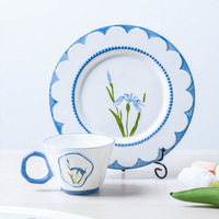 Solhui Ins – service de vaisselle en céramique peint à la main, tasse et assiette créatives en céramique avec fleur sous glaçure