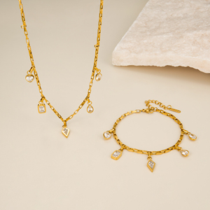OFERTA LOCURA DE SEPTIEMBRE: Conjunto de Collar y Pulsera Boho con <span class=keywords><strong>Disco</strong></span> de Lágrima y Circones, en Caja Elegante, de Acero Inoxidable PVD Dazan INS, Joyería para Dama, Regalo - Product Image 6