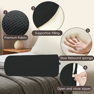 Coussin de soutien lombaire ergonomique en tricot, noir uni, forme oblongue, pour massage, rembourrage en polyester et coton - Product Image 5