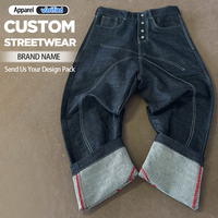 Jeans en denim selvedge personnalisés, coupe droite ample, délavés à l'acide, style streetwear pour hommes, fabrication sur mesure