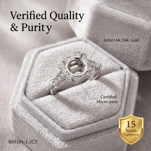 Bague de fiançailles semi-montée en or blanc 18 carats avec tête d'étoile pavée, diamant rond, bande conique ornée, monture vintage, vente en gros, MOQ 1 - Product Image 3