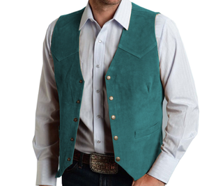 Chaleco de cuero de ante para <span class=keywords><strong>hombre</strong></span>, chaqueta sin mangas de estilo vaquero vintage, <span class=keywords><strong>chalecos</strong></span> de <span class=keywords><strong>boda</strong></span> ajustados - Product Image 4