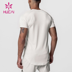 Logo personnalisé incurvé ourlet fendu Spandex séchage rapide musculaire coupe ajustée vêtements de sport t-shirt hommes Fitness course Compression chemises de gymnastique - Product Image 2