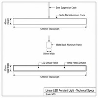 Panel de Luz LED Lineal Suspendido Enlazable de 30W 40W 50W 1200mm, Diseño Industrial, SMD2835, Blanco 4100K, Blanco Neutro, Aleación de Aluminio
