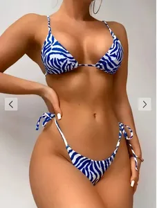 Doble capa Impresión digital Traje de baño Ropa de playa Tanga Bikini Mujer Traje de baño Sexy Bikini Set Micro Bikinis