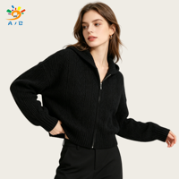 AJB Factory – Nouveau cardigan zippé à manches longues pour femme, 100 % coton tricoté, anti-boulochage, respirant, décontracté pour l'hiver