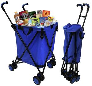 Chariot utilitaire pliable, capacité 120 lb, cadre en acier, chariot de courses avec sac en toile imperméable amovible et freins pour courses et linge - Product Image 5