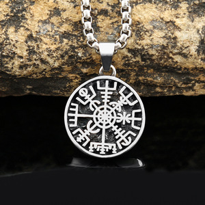 yunnique Stainless Steel Nordic Compass Pendant With Runes Symbol Men's Necklace 60cm <b>Chain</b> Gift Jewelry - Product Image 2