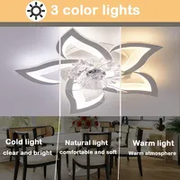 Ventilateurs de plafond modernes en plastique avec éclairage LED, télécommande, 3 options de couleur, design pétale à intensité variable pour chambre/salon