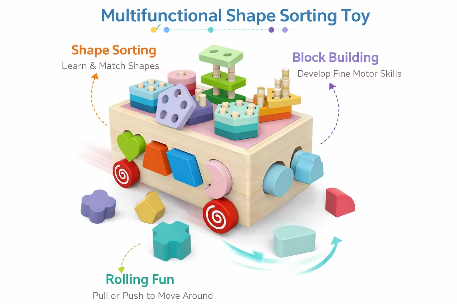 Wooden Orchard Farm Radish & Shape Matching Sorting Car - View 6