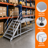 Escalera Industrial Antideslizante, Plataforma de Mantenimiento Ligera de Aluminio con Barandillas de Seguridad Completas