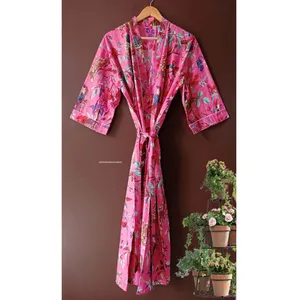 Robe Kimono indienne en coton, vêtements de nuit, tunique de bain, faite à la main, costume,