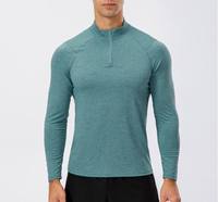 T-shirt à manches longues et à séchage rapide pour hommes, vêtements de sport de course à pied, demi-fermeture à glissière, t-shirt d'entraînement mince