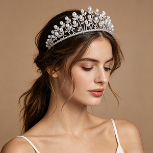 Tiara Floral Personalizable Chapada en Oro / Oro <span class=keywords><strong>de</strong></span> 18K Hecha a Mano con Perlas y Circonitas Cúbicas, Accesorios <span class=keywords><strong>para</strong></span> el Cabello <span class=keywords><strong>de</strong></span> Novia, <span class=keywords><strong>Corona</strong></span> <span class=keywords><strong>para</strong></span> <span class=keywords><strong>Boda</strong></span> - Product Image 5