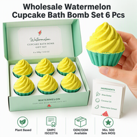 Coffret de 6 bombes de bain personnalisées en forme de cupcake pastèque, 100g, à base de plantes, faites à la main, avec crème fouettée, rafraîchissantes et aromatiques, boîte cadeau OEM