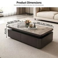 Table basse moderne de luxe léger, durable et portable, en pierre frittée, avec double tiroirs de rangement, coins arrondis, anti-collision
