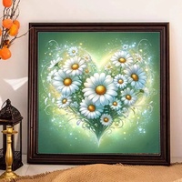 Kit de Peinture Diamant 5D Complet Daisy Heart Bouquet, Dégradé Vert Floral, Décoration Murale Salon, Art DIY