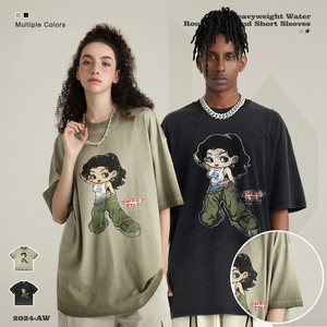 2024 Spring and Summer American Vintage Washed Gradient 100% Cotton Oversized Short Sleeve T-shirt Men - Product Image 1