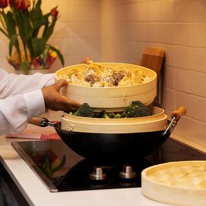 Cesto di cottura a vapore in bambù a 2 livelli con manico per cucinare verdure di riso per una sana cottura a vapore - Product Image 5