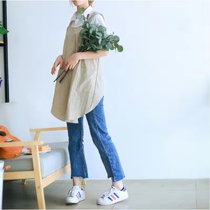 Delantal de <span class=keywords><strong>lino</strong></span> y algodón para mujer, delantal japonés para hornear, vestido de floristería coreano, delantal de jardín de Color sólido - Product Image 5