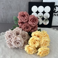 Flores Artificiales de Rosa Diamante, Ramo de Seda de 9 Cabezas, Decoración para Bodas y Hogar