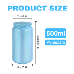 16oz Stainless Steel Shimmer <strong>Tumbler</strong> Double Wall Sublimation Glitter <strong>Mason</strong> <strong>Jar</strong> Soda Can With Lid Straw - Product Image 2