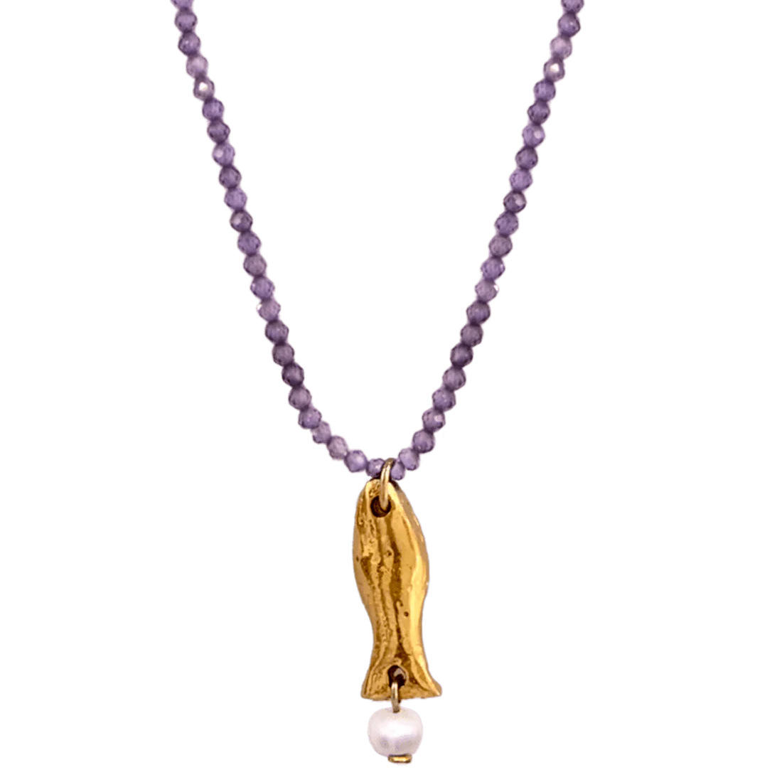 สร้อยคอจี้ก้างปลาลูกปัดสีม่วง