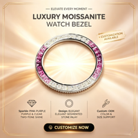 Montre-bracelet mécanique personnalisée OEM avec lunette en moissanite baguette transparente rose-violet à bords dentelés, modèle très demandé