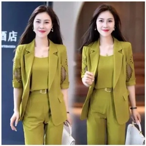 Women's 2025 Summer Slim Harem Pants Suit Set Purple Three Quarter Sleeve Elegant Breathable Woven Polyester - Product Image 3