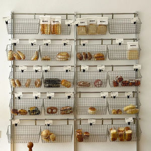 Étagère murale en fil d'acier au carbone à 5 niveaux, design moderne, pour présentation de pain, avec porte-étiquettes et bacs de rangement organisés - Product Image 1