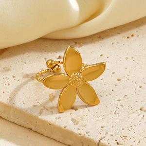 Fashionable Women's Stainless Steel <b>Adjustable</b> <b>Ring</b>,PVD Electroplated with 18K Gold, Trendy Flower Design <b>Ring</b> for Wholesale - Product Image 1