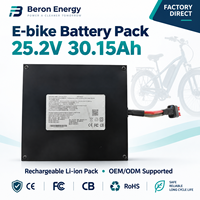 Paket Baterai Lithium Ion 25.2V 30.15Ah untuk Sepeda Listrik Kustom, Paket Sel 18650 dengan BMS Pintar, Daya Tahan Lama untuk E-Bike