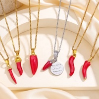 Jeutelis 18K verguld koperen rode chilipeper hanger ketting met zirkoon gelukshoorn bedel zomerfruit sieraden voor vrouwen