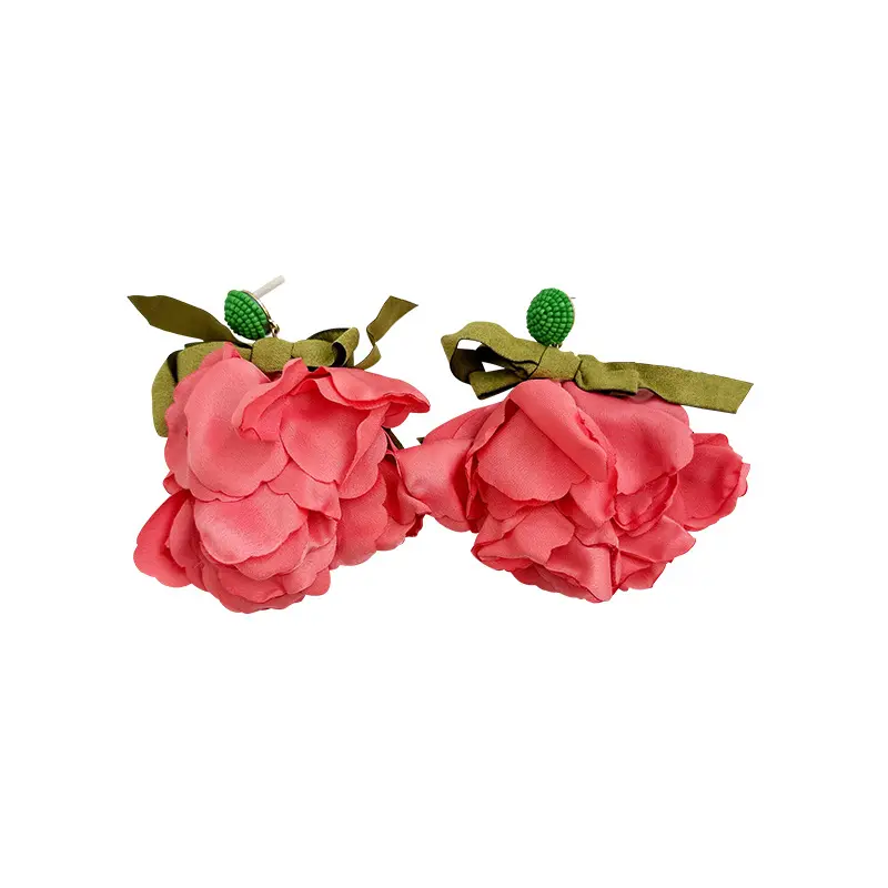 Boucles d'oreilles Chic en tissu de pétale avec breloque faite à la main Boucles d'oreilles pendantes à pampilles florales pour femmes et filles Cadeaux de mariage Bijoux