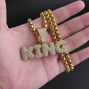 Hot Selling OEM Iced Out Diamond Crystal <b>Necklace</b> Hip Hop Punk Women Jewelry Letter Rhinestone King Letter Pendant <b>Necklace</b> - Product Image 5