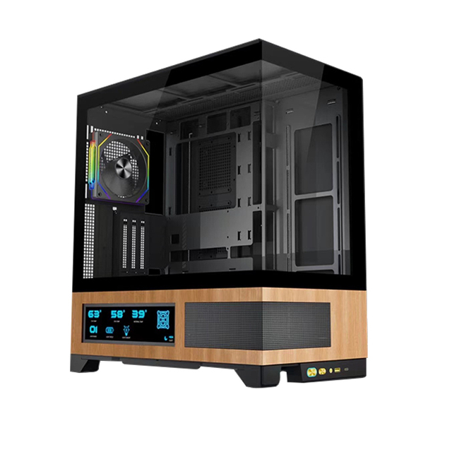 Gaming Case With LCD Screen ATX Tower Gaming Computer Cases & Towers Wooden Design Full View Gaming PC Case for PC Parts