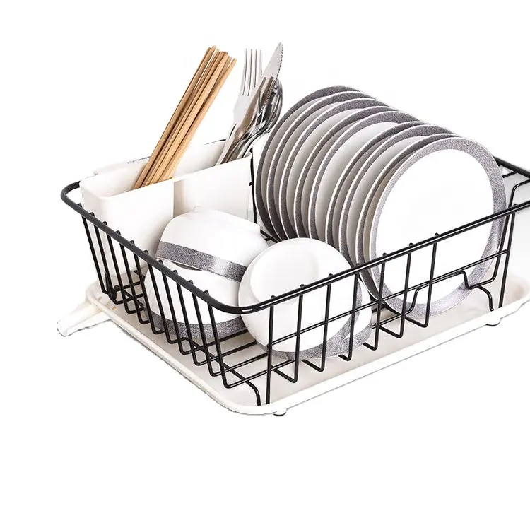 Kitchen Counter Tray Compact Dish Drainer Dish Drying Rack With Drainboard And Utensil Holder