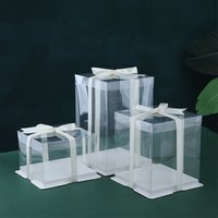 Boîtes à gâteaux carrées transparentes personnalisées en gros, rose, bleu, noir, fournitures pour fêtes d'anniversaire, outils de pâtisserie pour gâteaux de Noël et de remise de diplômes