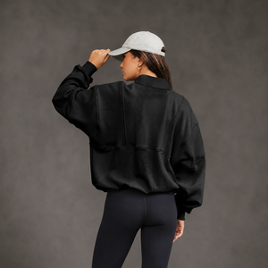 <span class=keywords><strong>Felpa</strong></span> <span class=keywords><strong>Corta</strong></span> da Donna con Mezza Zip, Pullover in Pile con Tasca <span class=keywords><strong>Oversize</strong></span>, Abbigliamento Sportivo Casual - Product Image 4