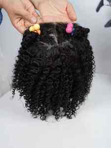 Peluca Frontal de Encaje Rizado con Cierre de Encaje Transparente 4*4 Pre-Depilada de Cabello Humano para Niña y Joven, Venta al por Mayor - Product Image 3