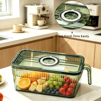 Grote capaciteit, verdikte, stapelbare koelkast opbergbox met timer, handvat en afwateringsbord voor fruit en groenten in de keuken