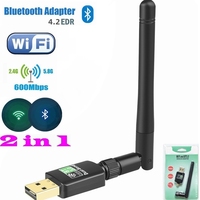 Adaptateur USB WiFi Bluetooth 2 en 1, 600 Mbps, double bande 5 GHz, mini carte réseau sans fil USB 600 m, dongle LAN, récepteur externe.